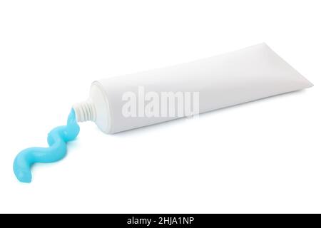 Tube with squeezed toothpaste on white background Stock Photo