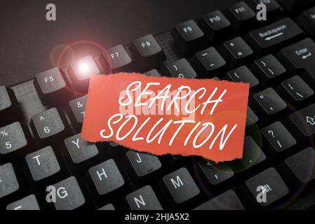 Conceptual display Search Solution. Word Written on finding the appropriate answer while dealing a problem Retyping Old Worksheet Data, Abstract Stock Photo