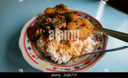 The majority of Indonesians really like mixed rice menus like this Stock Photo