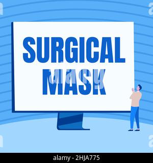 Handwriting text Surgical Mask. Concept meaning worn by health professionals during surgery and during nursing Man Standing Drawing Looking At Large Stock Photo