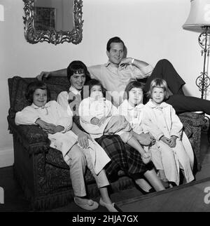 American singer, Pat Boone, in London with his wife Shirley, and their four daughters. The children from left to right are, Cherry, Laury, Lindy and Debby. 24th January 1962. Stock Photo