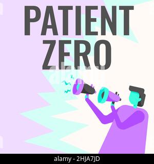 Text showing inspiration Patient Zero. Concept meaning primary disease carrier of the highlycontagious disease Businessman Drawing Holding A Pair Of Stock Photo