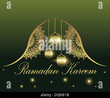 Ramadan special poster illustration, ornament motif, chandelier, with a golden light effect looks luxurious, good for banners, posters, promotional me Stock Vector
