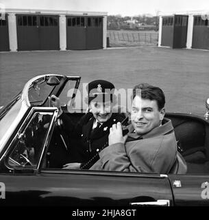 Some of the cast of the Z-Car series on a tour of the Police Headquarters at Hutton, near Preston. Pictured, Brian Blessed who plays PC Frances Smith in Z-Cars meets Winifred Cross, 23, of the transport police. March 1964. Stock Photo