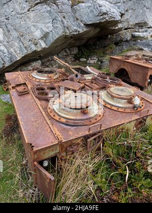 Argentine portable food preparation station used during the 1982 conflict on Mt. Tumbledown, Falklands. Stock Photo