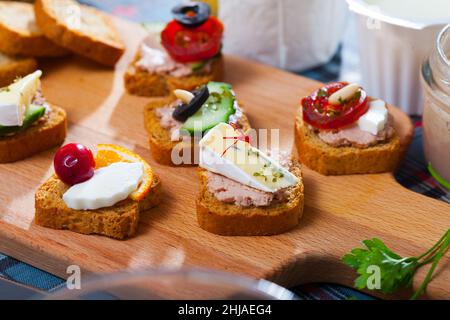 Assorted homemade canape appetizers Stock Photo