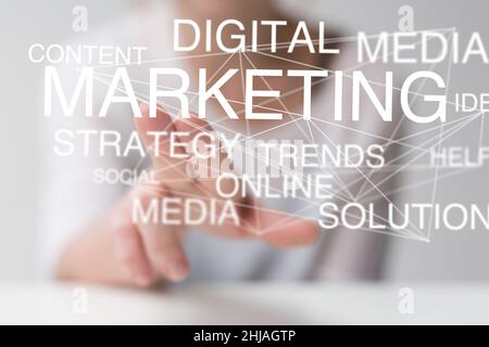 Person presenting the virtual projection of digital marketing Stock Photo
