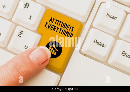 Writing displaying text Attitude Is Everything. Concept meaning Personal Outlook Perspective Orientation Behavior Abstract Typing License Agreement Stock Photo