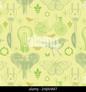 Eco seamless pattern vector. Icons vintage with environment theme. Stock Vector