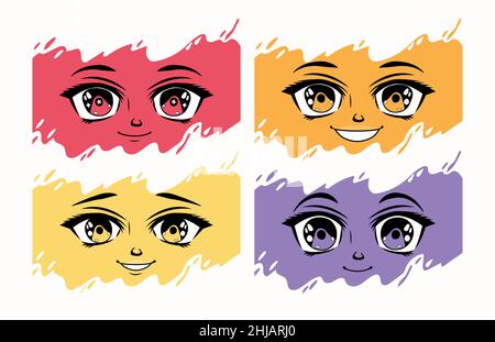 Anime girl face head emoji with different emotions