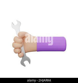 3d rendering of a hand holding a wrench tool Stock Photo