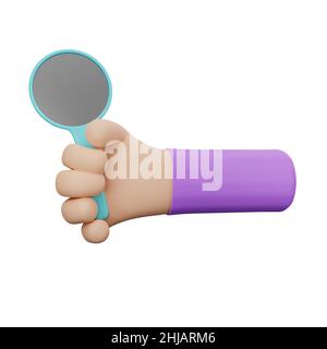 3d rendering of hand holding a magnifying glass Stock Photo