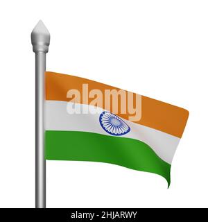 3d rendering of Republic of India flag waving on white background Stock ...