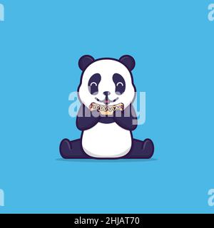 Vector illustration of cute panda eating hot dog. flat design illustration Stock Vector
