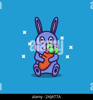 vector illustration of cute bunny like carrots. flat design illustration Stock Vector
