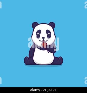 Vector illustration of cute panda eating fried chicken. flat design illustration Stock Vector