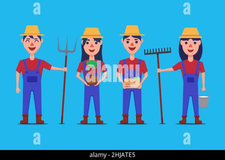 a set of farmer characters with various activities, vector illustration Stock Vector