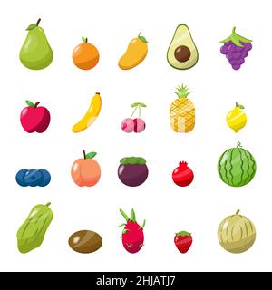 Vector illustration a set of cartoon fruits collection. flat design illustrations Stock Vector