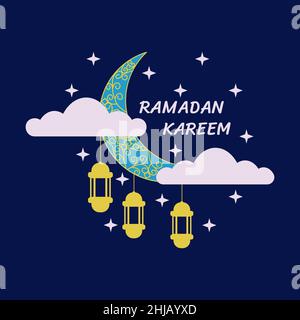 Vector illustration of ramadan kareem flat label Stock Vector