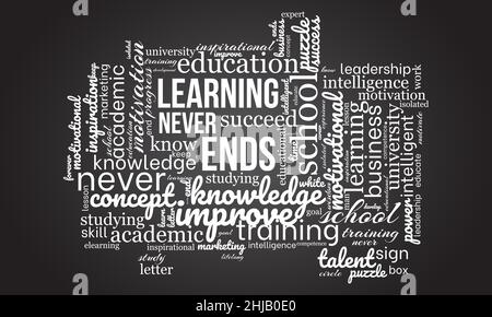 Learning never ends word cloud template. Creative concept vector background. Stock Vector