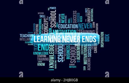 Learning never ends word cloud template. Creative concept vector background. Stock Vector