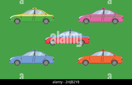 thai taxi  cap car transport service passenger vehicle type yellow green purple blue orange red vector illustration Stock Vector