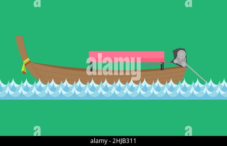 long tail boat taxi tourist sea travel with blue river. vector illustrator eps10 Stock Vector