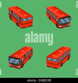 3d top view thai dark orange bus transport car vehicle driver fare passenger autobus omnibus coach rail bench chair stool armchair seat mattress bolst Stock Vector