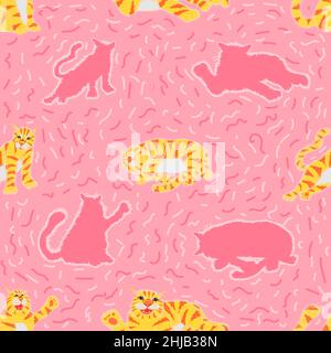 seamless pattern set of different cute funny cat emotion. vector illustration eps10 Stock Vector