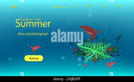 landing page website template. summer vacation time. blue tone background. vector illustration eps10 Stock Vector