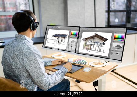 African Graphic Web Designer Using Design Editing Software Stock Photo