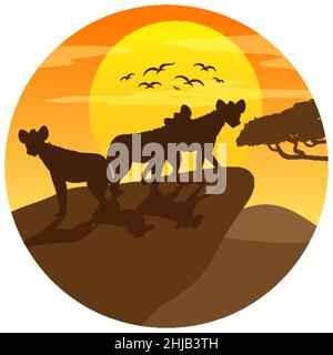 Hyena silhouette in savanna forest illustration Stock Vector