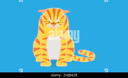 cat make sad face and sitting on pastel blue color background. vector illustration eps10 Stock Vector