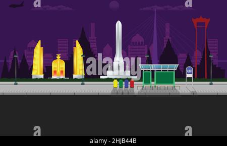 bangkok city view with monument memorial democracy swing pole building vector illustration eps10 Stock Vector