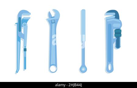set of wrench pipe cheater bar blue tone vector illustration eps10 Stock Vector