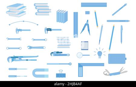 set of tool equipment for engineer education design artist technicain. vector illustration eps10. Stock Vector