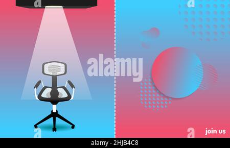 abstract colorful style. we hiring and new jobs team members. a chair for candidate. join us. vector illustration eps10 Stock Vector