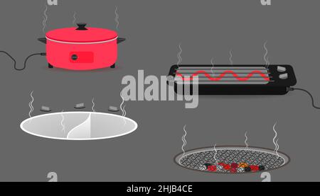 set of kitchen equipment with pan boiler toaster. vector illustration eps10 Stock Vector