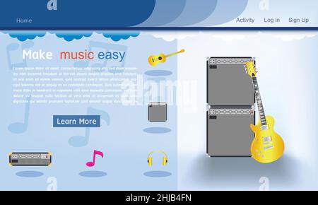 music studio website template dark blue background vector illustration eps10 Stock Vector