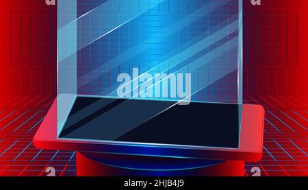 smartphone lighting for show or display your product and items. mobile blank stand design with plaid industry colorful background style. vector illust Stock Vector