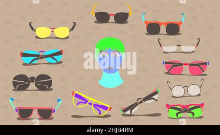 set of sunglasses minimal colorful drawing design vintage style. vector illustration eps10 Stock Vector