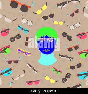 pattern seamless set of sunglasses. minimal colorful drawing design vintage style. vector illustration eps10 Stock Vector