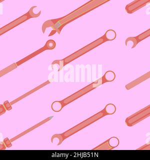pattern seamless set of engineer tools with wrench spanner screw driver. vector illustration eps10 Stock Vector