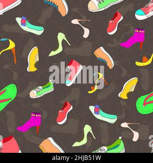 pattern seamless set of women shoes. minimal drawing design vintage style. vector illustration eps10 Stock Vector