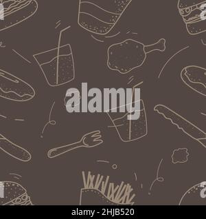 pattern seamless set of fast food and drink doodle style. vector illustration eps10 Stock Vector