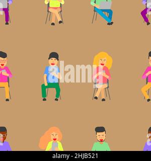 pattern seamless set of human worker team member enjoy them job on the chair. vector illustration eps10 Stock Vector
