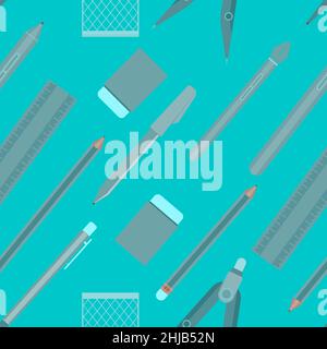 pattern seamless set of education with ruler pen pencil eraser rubber circus. vector illustration eps10 Stock Vector