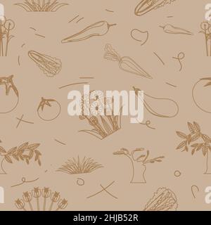 pattern seamless set of vegetable and flower. doodle design style. vector illustration eps10 Stock Vector
