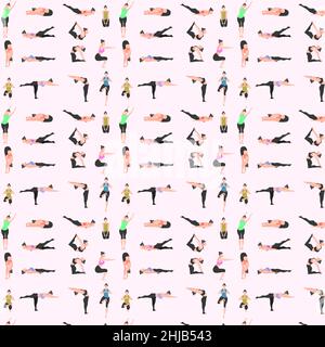 pattern seamless set of yoga. pose fitness girl gym energy. vector illustration eps10 Stock Vector