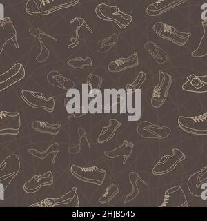 pattern seamless set of women shoes. doodle drawing design style. vector illustration eps10 Stock Vector